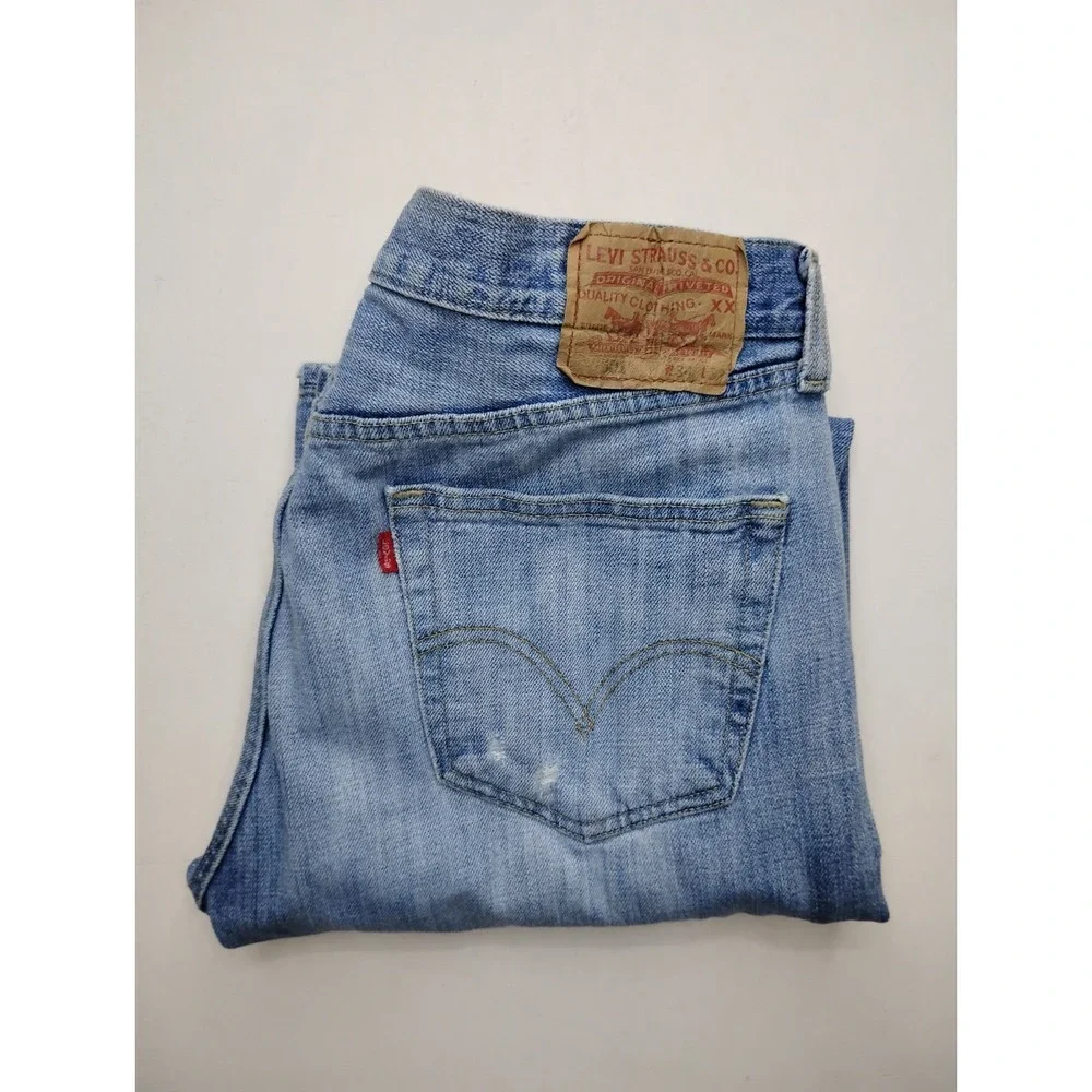 Levis 501 Original Button Fly Jeans Mens 34x32 Light Wash Blue Faded Y2K Denim